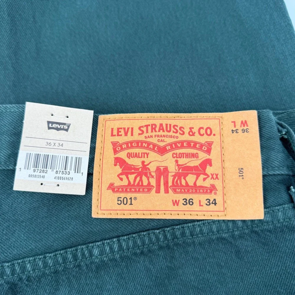 Levi's Jeans Mens 36x34 Hunter Green 501 Original Straight Leg Button Fly Cotton